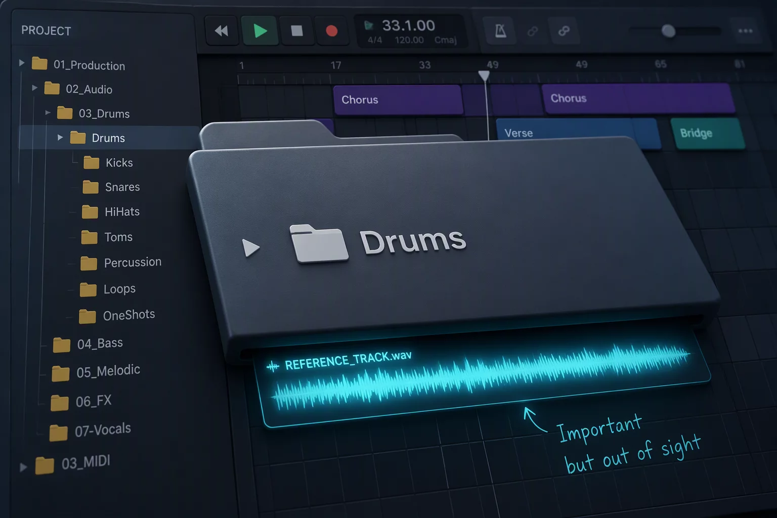 A Drum Folder Reduced Scrolling but Hid the Reference Track