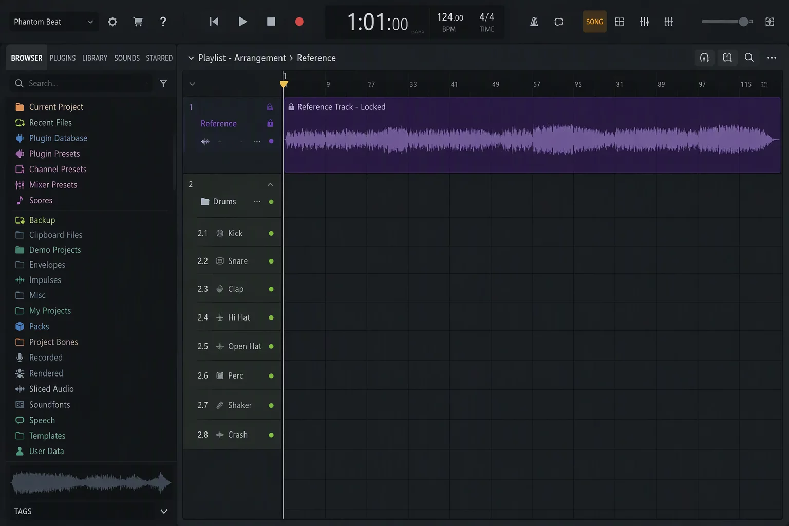 A Drum Folder Reduced Scrolling but Hid the Reference Track