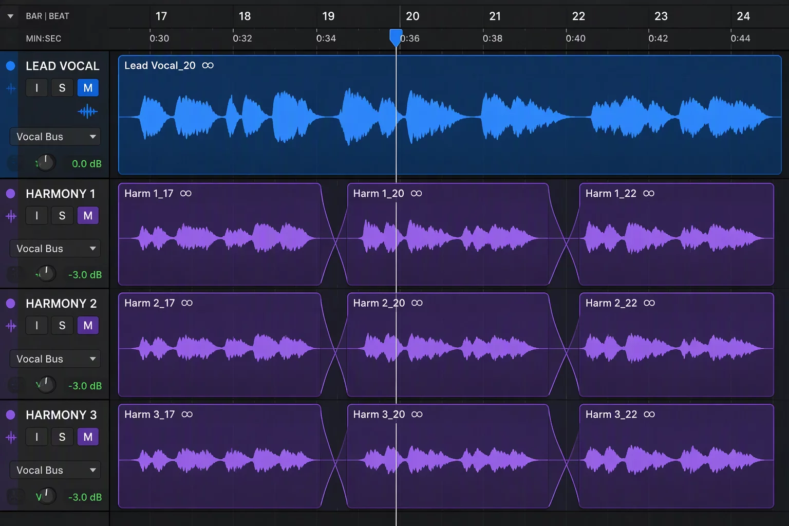 Keep the Lead Vocal Visible While Editing Harmonies